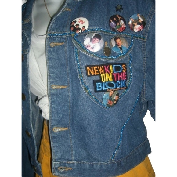 Vintage 80s Jack Mulqueen Cropped Denim New Kids NKOTB Concert Pins Jacket Jean - Picture 10 of 16